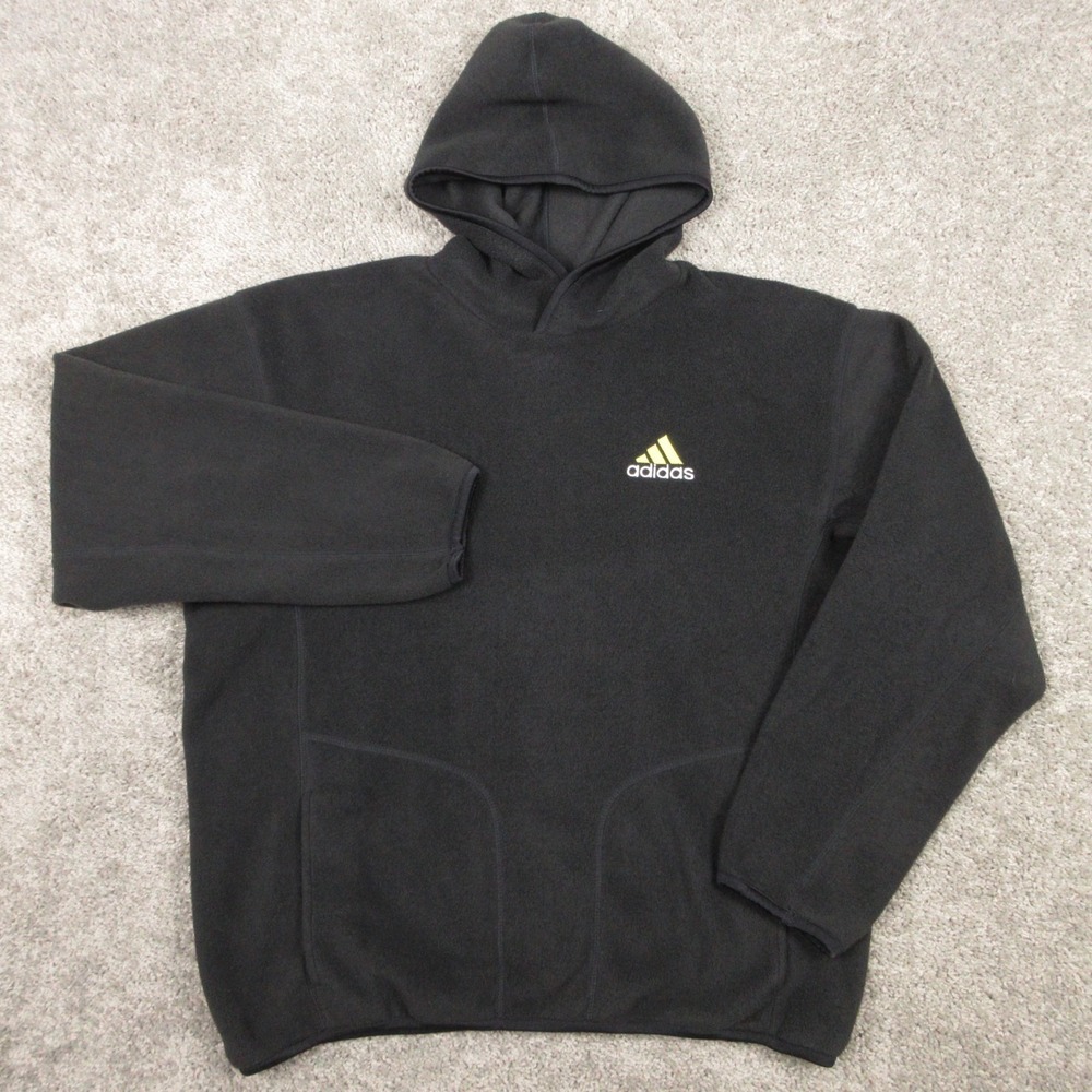 Vintage Adidas Sweater Mens Medium Black Fleece Pullover Hoodie Sweatshirt